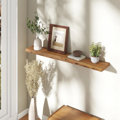 Fun Memories 48" Floating Shelves for Wall, Live Edge Solid Elm Wood Floating Shelf with Invisible Bracket, Wall Mounted Display Wooden Shelves for Bathroom, Kitchen, Bedroom, Natural Color, Set of 1