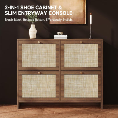 Nicetree Shoe Cabinet Storage for Entryway, 4-Flip Drawer Narrow Shoe Rack with Adjustable Shelves