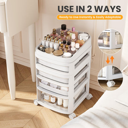 Rolling Cart with 4 Drawers, Clear Plastic Drawer Organizers, Vanity Cart