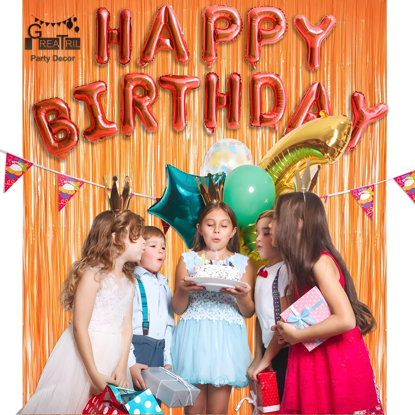 Orange Tinsel Curtain Party Backdrop - GREATRIL Foil Fringe Curtain Party Streamers for Fall/Thanksgiving Day/Birthdays/Doorway/Easter/Coco Theme/Day of The Dead Party Decorations 2 Packs