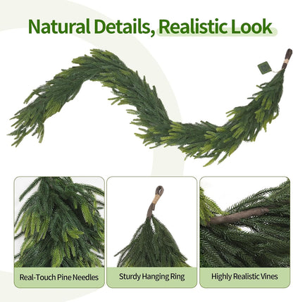 6FT Artificial Norfolk Pine Garland – Real Touch Greenery Garland, Dense Green Plants for Indoor Outdoor Christmas, Holiday, and Home Decoration (1, 6FT-)