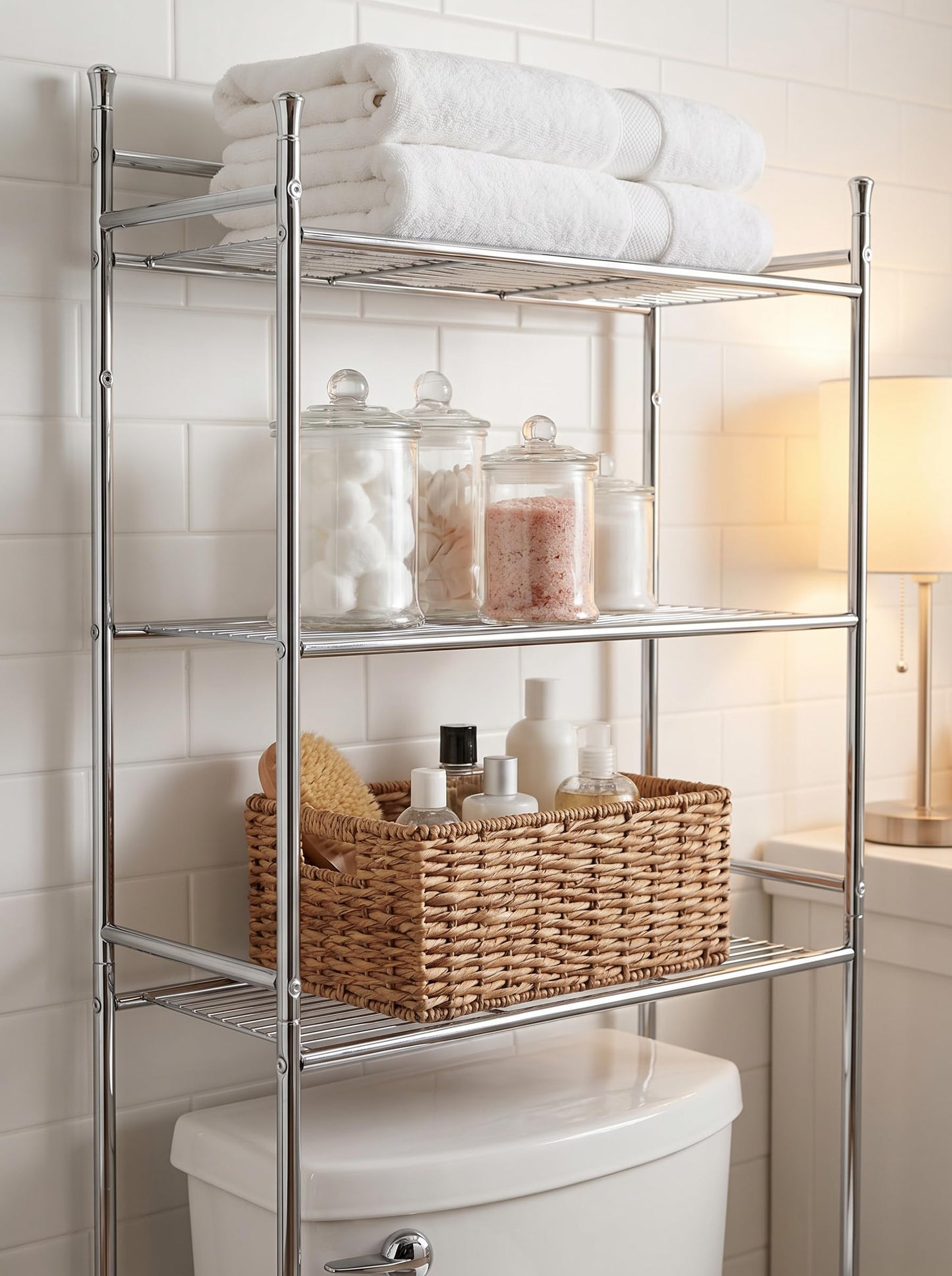 Honey-Can-Do 3-Tier Metal Bathroom Shelf Space Saver, Over The Toilet Storage Rack Organizer