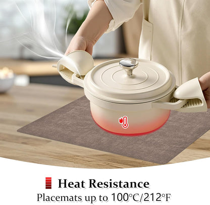 FROMHEART Faux Leather Placemats Set of 12–Waterproof,Heat/Oil Stain-Resistant PU Table Mat–Reversible,Non-Slip,Easy to Clean Place Mats for Kitchen,Dining,Indoor/Outdoor,(Dark Coffee,11.8" x 17")