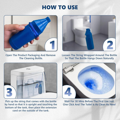 Toilet Bowl Cleaner Bottle, Automatic Toilet Bowl Cleaner Tablets in Bottle, Easy to Use, Long-Lasting Effect Toilet Cleaners Drop in Tank, Blue, 2 Bottles