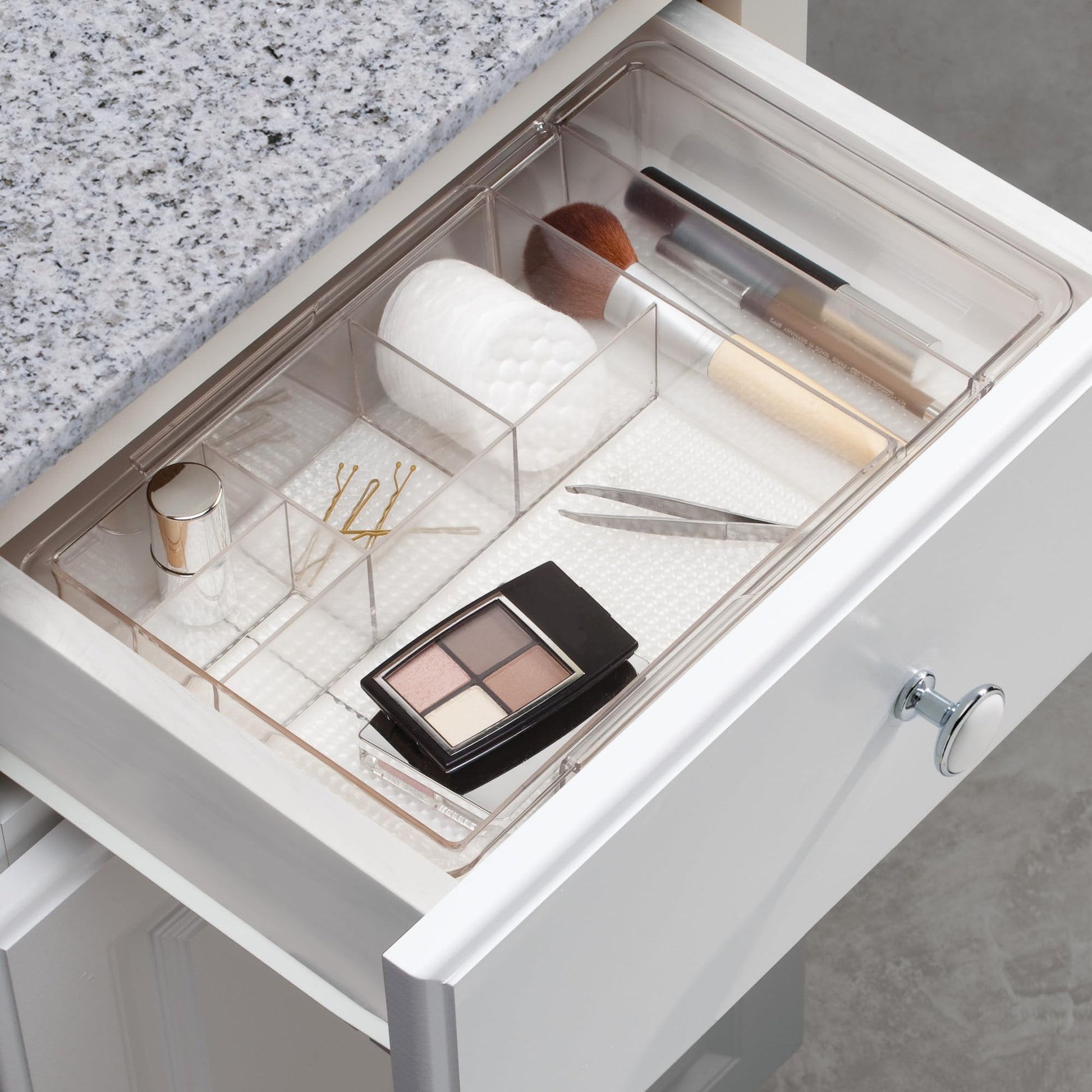 iDesign Expandable Makeup Drawer Organizer, Shallow Tray for Bathroom or Vanity Storage - Clear