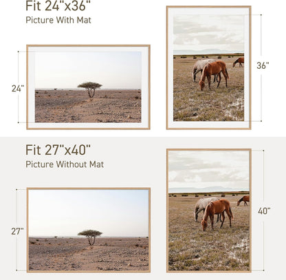 27x40 Poster Frame Natural Solid Oak Photo Frames with 24x36 Removable Mat Wall Hanging Large Handcrafted Frame with HD Plexiglass Wall and Tabletop Display Large Picture Frame