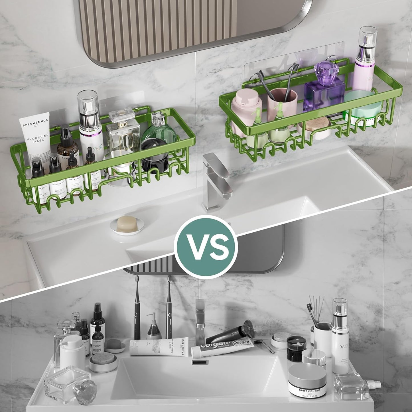 Veken Rustproof & Waterproof Shower Caddy 6-Pack, No Drilling Adhesive Shelves Rack with Soap Holder, Large Capacity Bathroom Organizers and Storage, Wall-Mounted Kitchen & Home Decor