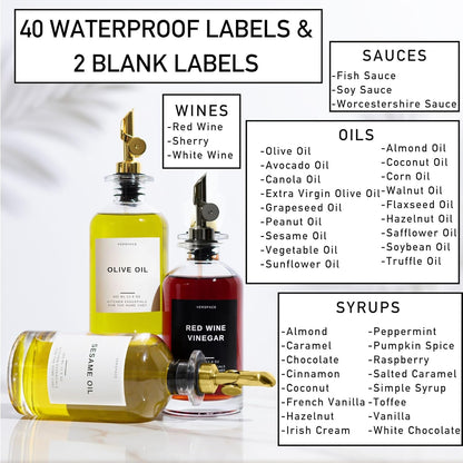 Olive Oil Dispenser Bottle For Kitchen With Silicone Tray & 40 Labels, Soy Sauce Dispenser, Coffee Syrup Dispenser, Olive Oil Bottles Set Of 2, Black