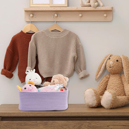 Small Woven Storage Baskets 12“X8”X5“ Decorative Rope Bins for Organizing Shelves, Closets, and Toys, Empty Gift Baskets, Cute Organizer Basket for Home and Office (purple, regular)