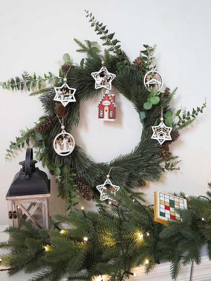 18Pcs Nativity Christmas Tree Ornaments Set, Wooden Nativity Scene Ornament, Religious Gift for Christian Family Christmas Decoration