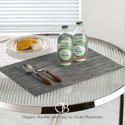 Placemat Set of 4 - Easy Clean Woven Vinyl Placemats for Dining Table, Indoor/Outdoor Place Mats, Washable PVC Table Mats（Dark Gray）