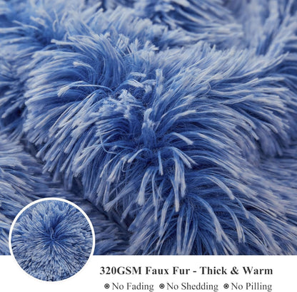 XeGe Luxury Fluffy Throw Blanket, Cobalt Blue Soft 50x60 Faux Fur Blanket Throw, Shaggy Plush Decorative Couch Blanket, Cute Furry Throw Fuzzy Blanket for Sofa Bed, Ombre Cobalt Blue