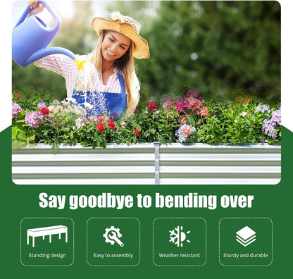 Land Guard Galvanized Raised Garden Bed with Legs, 96×24×32in Raised Garden Beds Outdoor with Drainage Holes, Planter Boxes Outdoor for Backyard, Patio, Balcony, 800lb Capacity, Silver