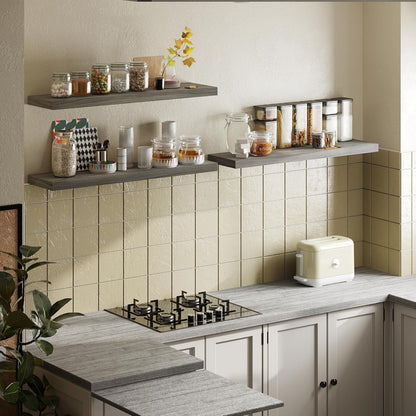 BAMEOS Floating Shelves,40 in W x 8in D Wall Mounted Wooden Shelves with Invisible Brackets Set of 3, Hanging Wall Shelves Decoration for Bedroom, Bathroom, Living Room and Kitchen