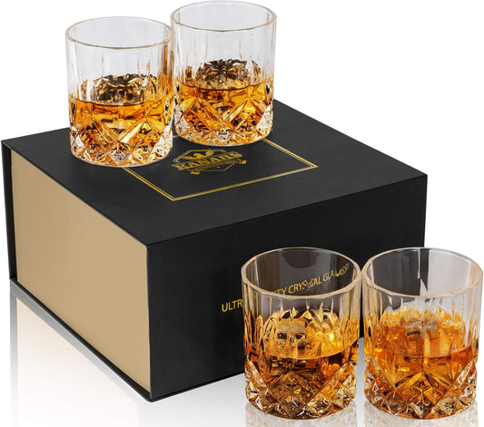 KANARS Old Fashioned Whiskey Glasses with Luxury Box - 10 Oz Rocks Barware For Scotch, Bourbon
