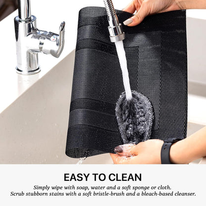 LEXMORE Placemats Set of 4 Vinyl/Plastic Woven Place Mats for Kitchen Table Indoor/Outdoor Washable Placemat Wipeable Dining Table Mats(Black Cube)