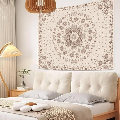Fowocu Boho Floral Mandala Tapestry Wall Hanging Bohemian Flower Medallion Tapestry Aesthetic Beige Brown Hippie Indian Small Tapestries for Bedroom Living Room Dorm Decor 40 x 30 Inch