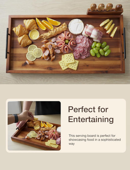24" Large Charcuterie Tray with Handles, Extra Long Wooden Serving Cheese Boards - Serving Platter for Meat, Party Appetizers, Outdoor & Fruits Display (Acacia Wood)