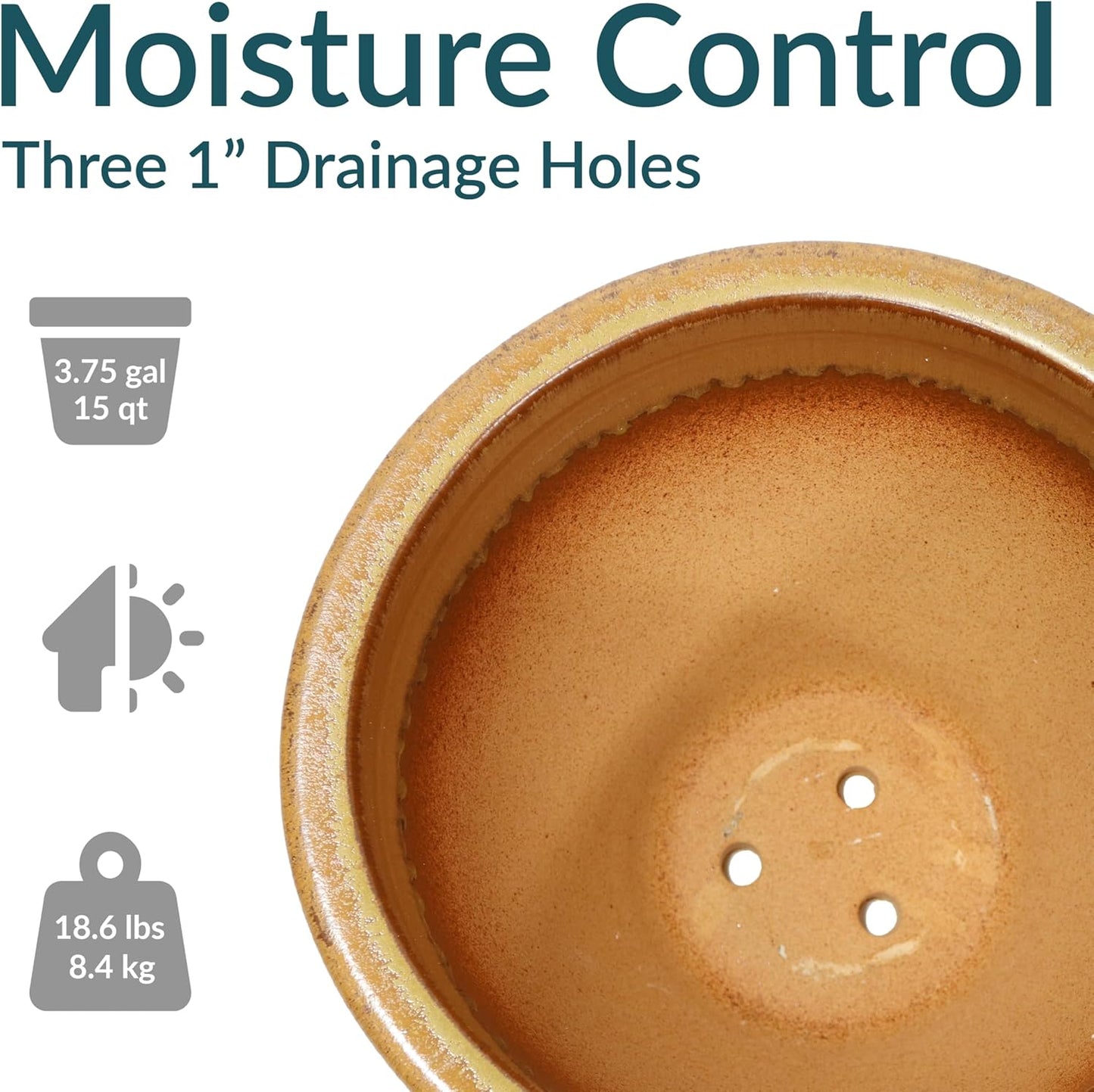 Sunnydaze Chalet Large Ceramic Plant Pot - Round Outdoor Glazed Ceramic Planter Pot with Drainage - Forest Lake Green - 14.5"