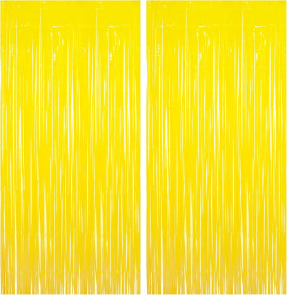 BRAVESHINE Foil Fringe Curtain Backdrop - 2 Pack Yellow Tinsel Photo Booth Backdrop Party Streamers for Easter, Birthdays, Christmas, Lemon, Pineapples, Kids' Party Decorations