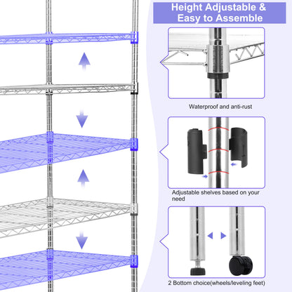 Whitmor 4 Tier Storage Shelves, Heavy Duty with Wheels, Adjustable Steel Organizer Wire Rack, 400