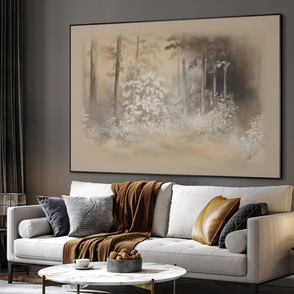 SIGNWIN 36"x46" Extra Large Framed Wall Art Misty Forest in Sepia Tones, Watercolor Woodland Landscape for Home Living Room Bedroom Decor (Frame Assembly Required)