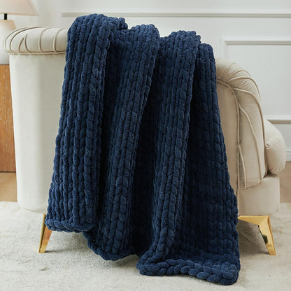 Esterra Chunky Knit Throw Blanket Newly Upgraded Heavy Tighter Version, Handmade Chenille Throw Super Soft, Thick Yarn Cable Knit Crochet Throw Blanket for Couch Bed Sofa, 50"x60", Navy Blue