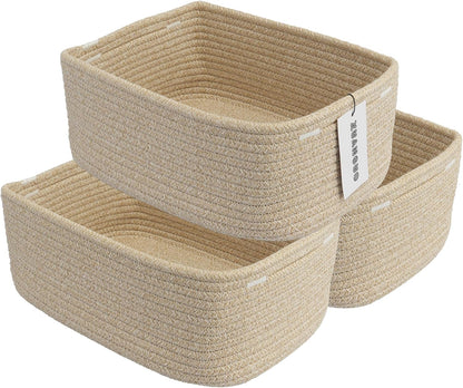 Small Woven Storage Baskets 13“X9”X5“ Decorative Rope Bins for Organizing Shelves, Closets, and Toys, Empty Gift Baskets, Cute Organizer Basket for Home and Office (oatmeal, Large)