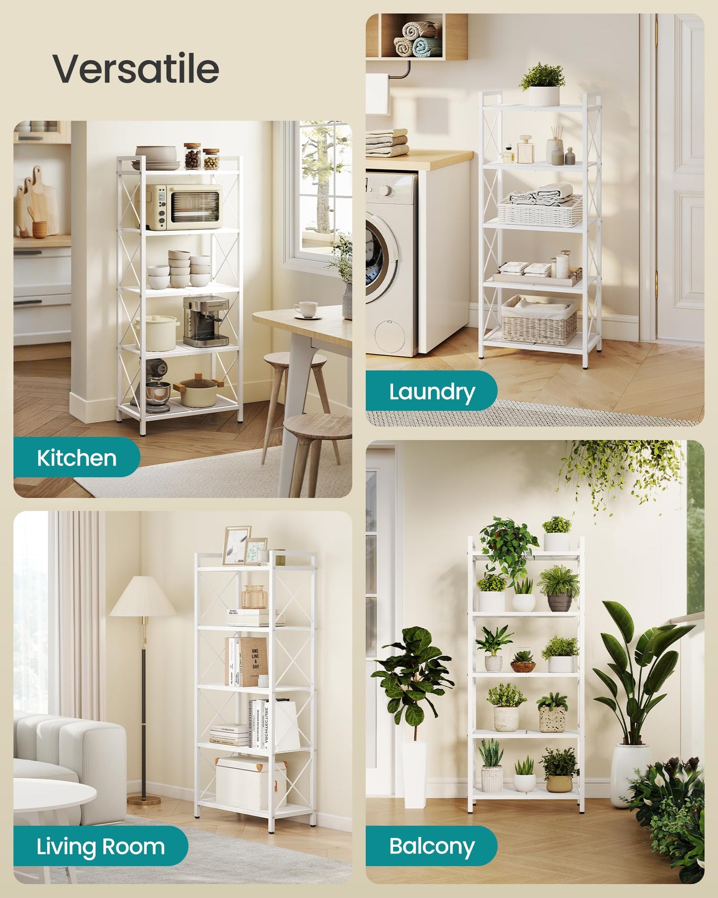SONGMICS 5-Tier Metal Storage Rack, Shelving Unit with X Side Frames