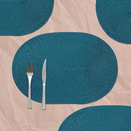 AHHFSMEI Placemats Set of 4 for Dining Table Washable Woven Vinyl Non-Slip 18x12 inches Placemat Heat-Resistant Durable Table Mats for Dining Table Easy to Clean (Oval Blue, 4)