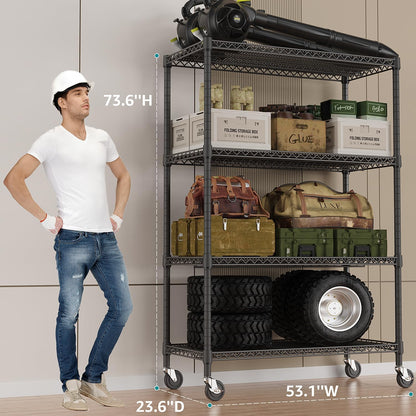 IZEUK Garage Shelving Wide Storage Shelves 4 Tier Metal Shelves 3200 LBS Heavy Duty Adjustable Utility Shelf Rack Black 23.6" D x 53.1" W x 73.6" H