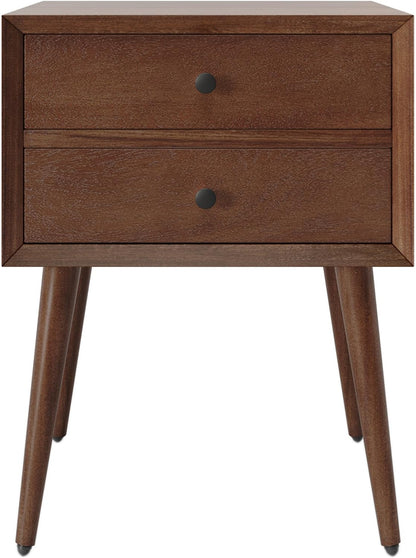 Christopher Knight Home Acacia Wood Nightstand Side Table, Accent Bedside End Table, Storage with 2 Drawers, Mid-Century Nightstand with Solid Wood Leg for Bedroom Dorm and Small Space, Brown
