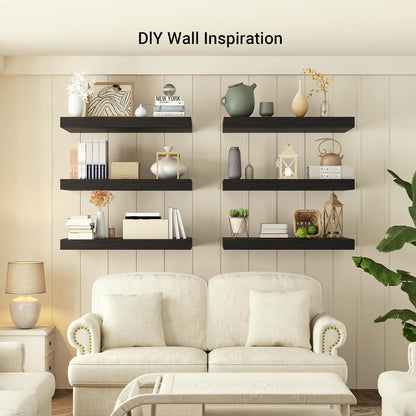 Heimlove 12 Inch Deep Floating Shelves, 55 x 12 inches Long Wall Shelf, Large Extra Display Shelf & Storage Shelf, Rustic Wood Wall Shelves for Fireplace Mantel, Set of 1(Black)