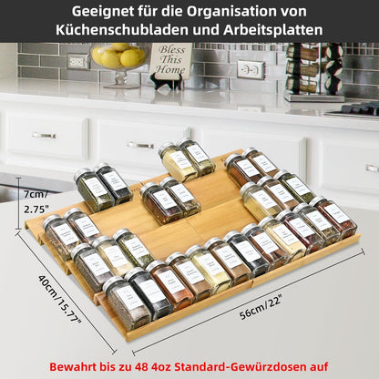 Spice Drawer Organzier,4 Tiers- 8Pcs Bamboo Spice Rack Tray Insert for Cabinet Drawer Countertop, Kitchen Seasoning Storage Drawer Organization,22" Wide x 15.8" Deep （Hold UP To 48 Jars