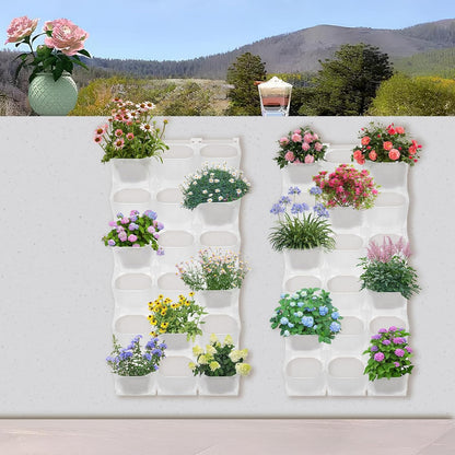 Self Watering Outdoor Wall Mounted Planter Vertical Garden with 36 Pockets Plastic Plant Grow Pots for Hanging Flower Herbs Vegetables Home Indoor Outdoor White