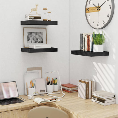 Fun Memories Black Floating Shelves for Wall - 10 x 16 Floating Shelf - Rustic Wood Storage Shelf - Wall Shelves with Invisible Bracket - 16" Bookshelves for Living Room & Bedroom - Black - Set of 2