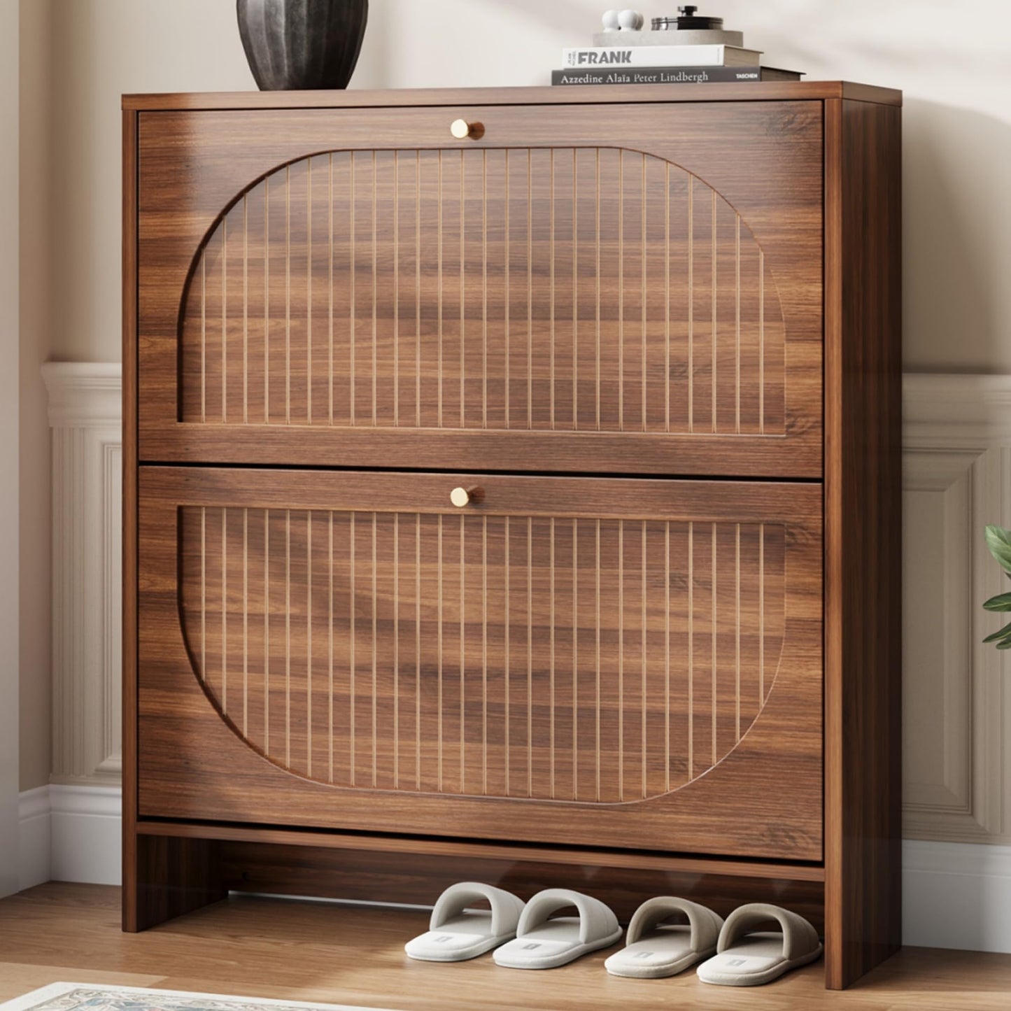 Nicetree Arch-Chic Shoe Cabinet for Entryway, Modern Mid-Century Shoe Storage Cabinet with Fluted