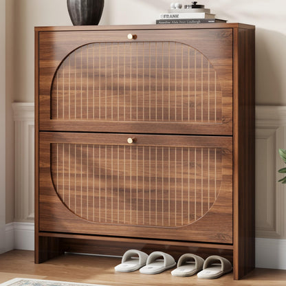 Nicetree Arch-Chic Shoe Cabinet for Entryway, Modern Mid-Century Shoe Storage Cabinet with Fluted