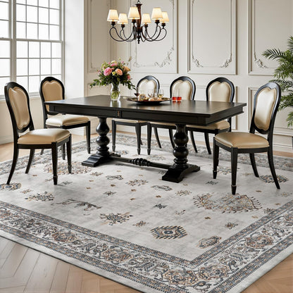 AMOAMI-Vintage Area Rug 5X7 Grey Rugs for Living Room-Soft Living Room Rug Non Slip Rugs for Bedroom Carpet Machine Washable Rug for Dining Room Bedside Office Room Decor