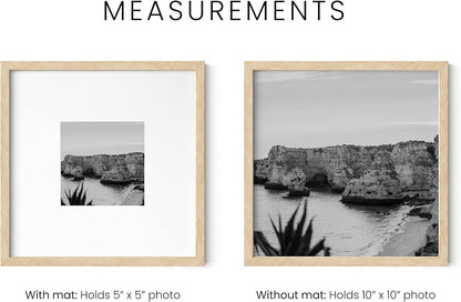 HAUS AND HUES Solid Oak Wood 10”x10” Picture Frames Matted to 5”x5” Set of 3 - Minimalist 10x10 Frame Set, 10x10 Picture Frames, 3 Picture Frame Set for Posters (Beige Oak Frames)