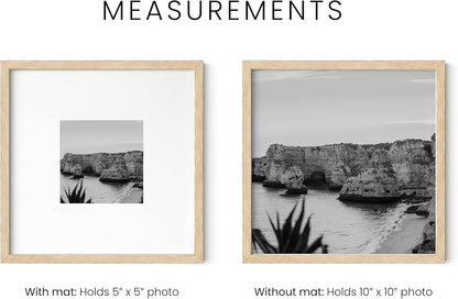 HAUS AND HUES Solid Oak 10”x10” Picture Frame Matted to 5”x5” - 10x10 Wood Frame for Wall, Square Frame with Mat, 10x10 Art Frame, 10x10 Square Photo Frame, Natural Wood Frames (Beige Oak Frame)