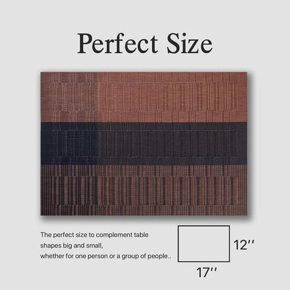Placemats Set of 6 - Easy Clean Woven Vinyl Placemats for Dining Table, Indoor/Outdoor Place Mats, Washable PVC Table Mats （Ombre Brown Black）