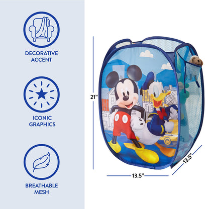 Mickey Mouse Pop Up Laundry Hamper with Durable Carry Handles,Blue Kids Clothes Storage, 21" H x