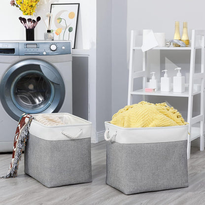 Bidtakay Large Storage Bins for Clothes Fabric Deep Baskets for Organizing Set of 2 Grey Fabric Pantry Storage Bins for Hallway Living Room Blankets 17x12x15 in Extra Large Shelf Tote Baskets