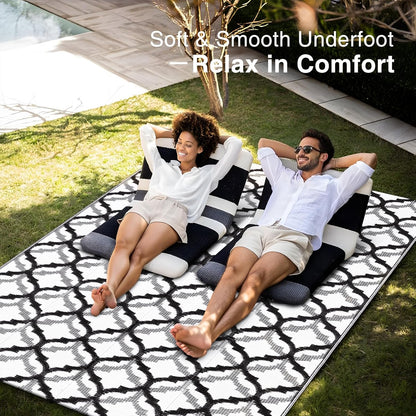 OLANLY Reversible Outdoor Rug 5x8 ft Clearance, Waterproof Outdoor Plastic Straw Rug with Interlacing Pattern, RV Mat for Patio, Camping, Balcony, Deck, Backyard, Black & White