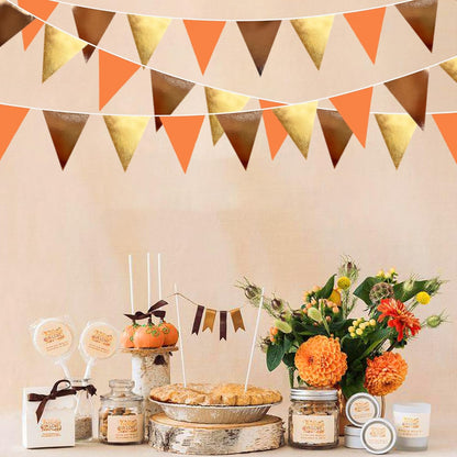 Fall Party Decorations Orange Gold Brown Metallic Fabric Triangle Pennant Banner Flag Bunting Garland for Autumn Fall Thanksgiving Wedding Birthday Bridal Shower Engagement Graduation Party Supplies