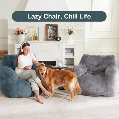 Hobestluk Bean Bag Chair for Adult Small Bean Bag Chairs with Arms Furry Beanbag Chair with Foam Filler Stuffed Bean Bag Sofa for Reading in Bedroom Living Room and Dorms (Blue Grey)