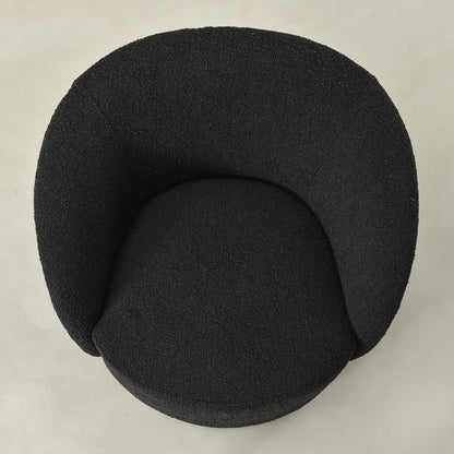 KINWELL 34" Boucle Swivel Barrel Chair with 18" Round Ottoman Set, Fully Assembled Set of Sherpa Accent Chair and Footrest, Modern Comfy Armchair and Footstool for Living Room and Bedroom, Black