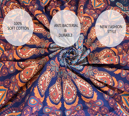 raajsee Blue Orange Tapestry Mandala Wall Hanging- Wall Tapestries For Bedroom - Aesthetic Tapestrys -Queen (82x92 Inches / 208x232 Cms)