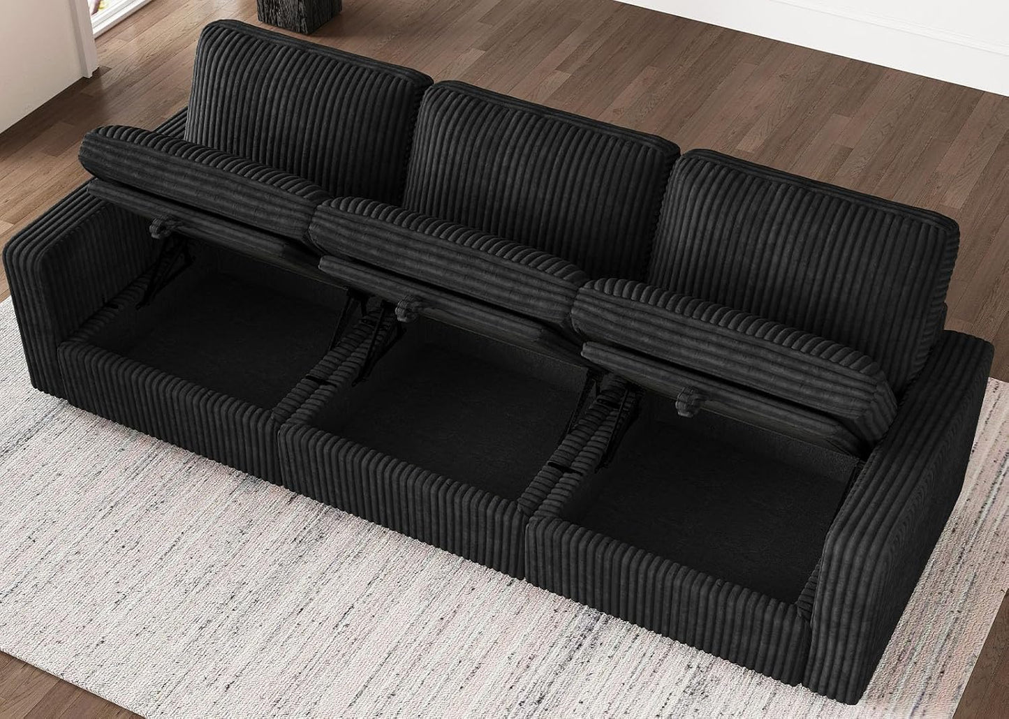 Belffin Modular Sectional Sofa with Storage Ottoman, Oversized Cloud Couch Sectional with Extra Deep Seat, Comfy 3 Seater Sectional Couches for Living Room, Plush Corduroy Black